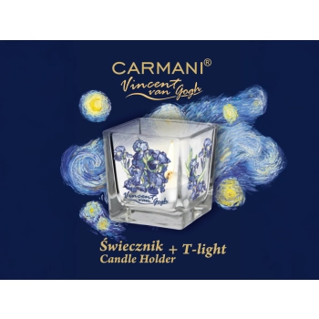 Świecznik szklany + tealight - V. van Gogh, Irysy (CARMANI)