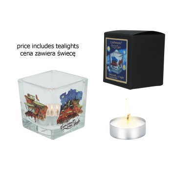 Świecznik szklany + tealight - V. van Gogh, Taras Kawiarki w Nocy (CARMANI)