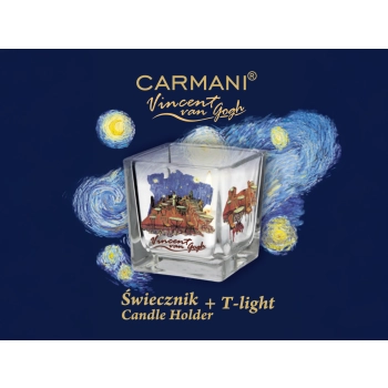 Świecznik szklany + tealight - V. van Gogh, Taras Kawiarki w Nocy (CARMANI)