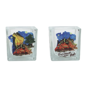 Świecznik szklany + tealight - V. van Gogh, Taras Kawiarki w Nocy (CARMANI)