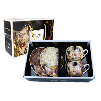 Kpl. 2 filiżanek ze spodkami - G. Klimt, Pocałunek, kremowe i brązowe tło (CARMANI)