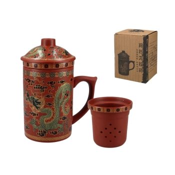 Kubek ceramiczny z sitkiem i przykrywką, zmieniający kolor.