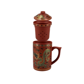 Kubek ceramiczny z sitkiem i przykrywką, zmieniający kolor.