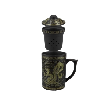 Kubek ceramiczny z sitkiem i przykrywką, zmieniający kolor.