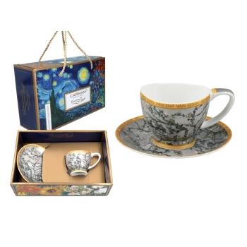 Filiżanka espresso Vanessa - V. van Gogh, Kwitnący Migdałowiec, srebrny (CARMANI)