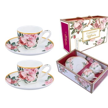 Kpl. 2 filiżanek espresso ze spodkami - Róże (CARMANI)