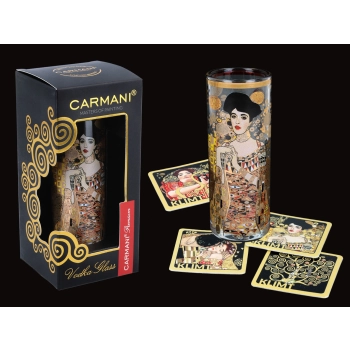 Kieliszek do wódki - G. Klimt. Adele Bloch Bauer I (CARMANI) + komplet 4 podkładek korkowych