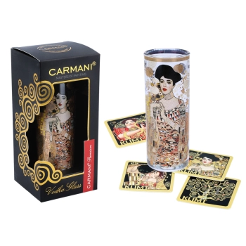 Kieliszek do wódki - G. Klimt. Adele Bloch Bauer I (CARMANI) + komplet 4 podkładek korkowych