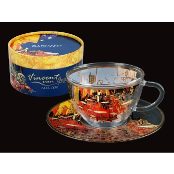 Szklana filiżanka ze spodkiem - V. Van Gogh. Taras kawiarni w nocy (CARMANI)