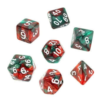 Komplet kości RPG - Dwukolorowe - Czerwono-zielone